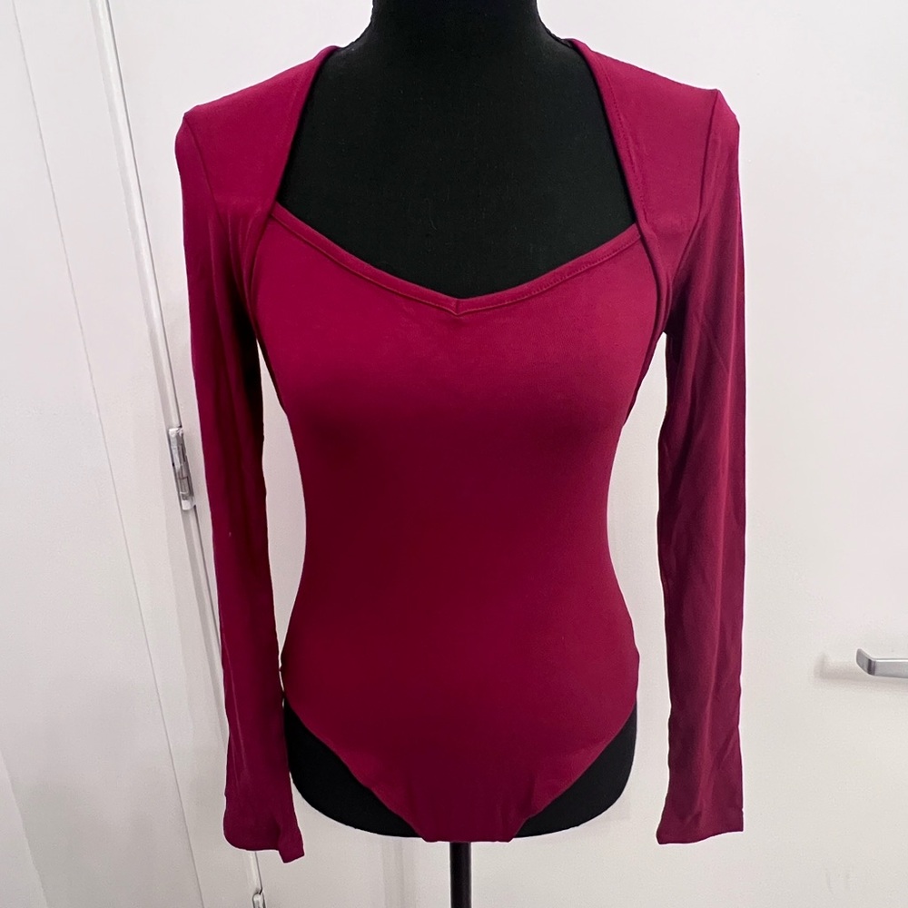 Elegant Long Sleeve Burgundy Bodysuit